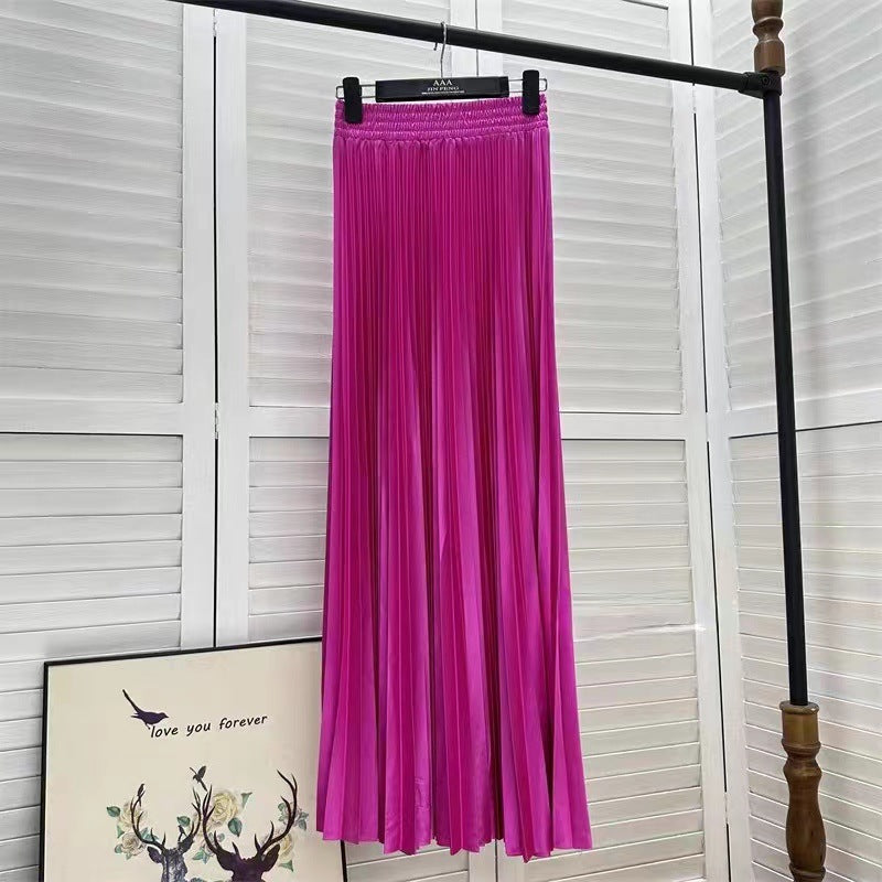 Draped Elastic-waist Versatile Figure-flattering Sophisticated Elegant Solid-color Maxi Skirt