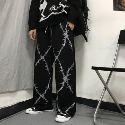 Dark print casual straight pants