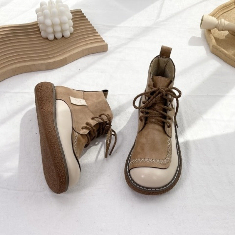 Autumn And Winter New Forest Retro Lace-up Women's Shoes Thick-soled Casual Boots