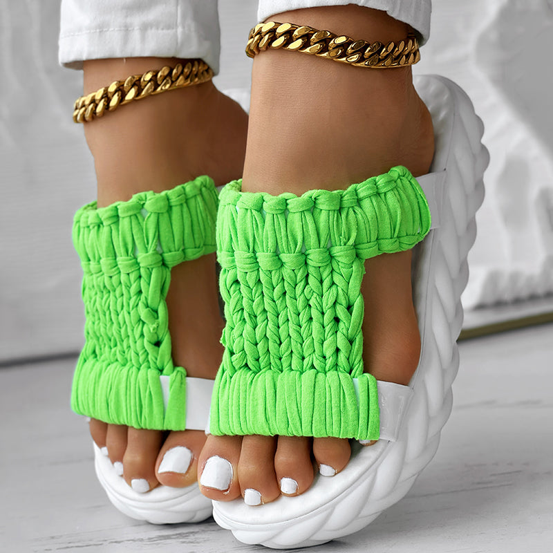 Platform Sandals Summer Braided Knit Hollow Open Toe Slipper Sandals - Anklet Not Included