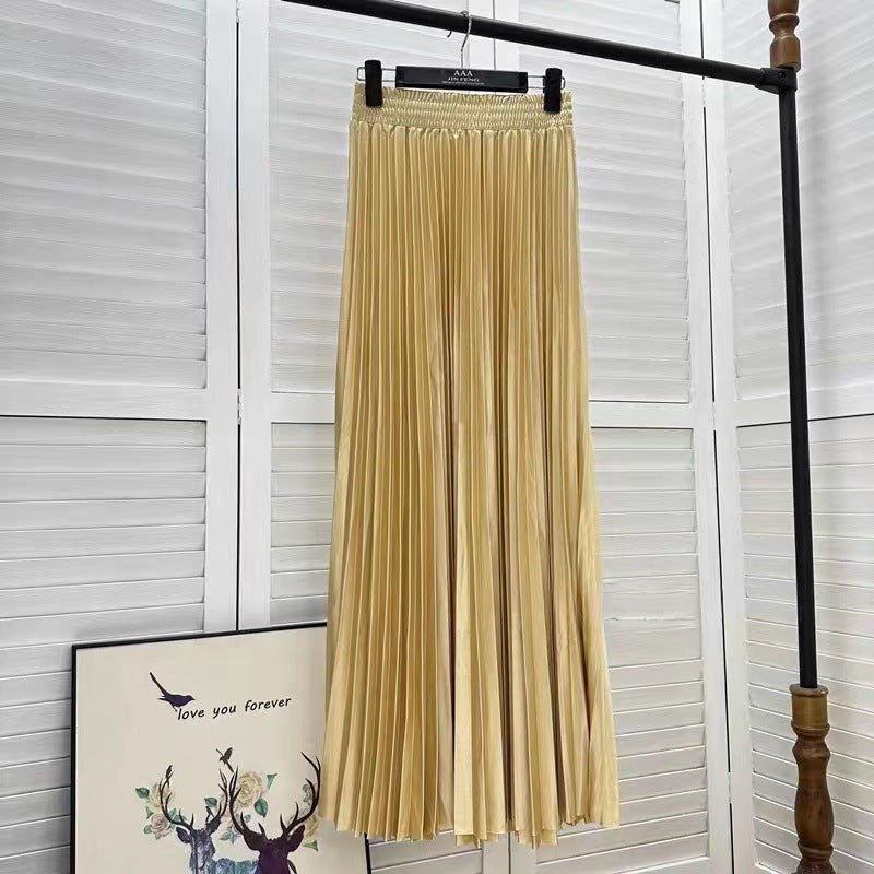 Draped Elastic-waist Versatile Figure-flattering Sophisticated Elegant Solid-color Maxi Skirt