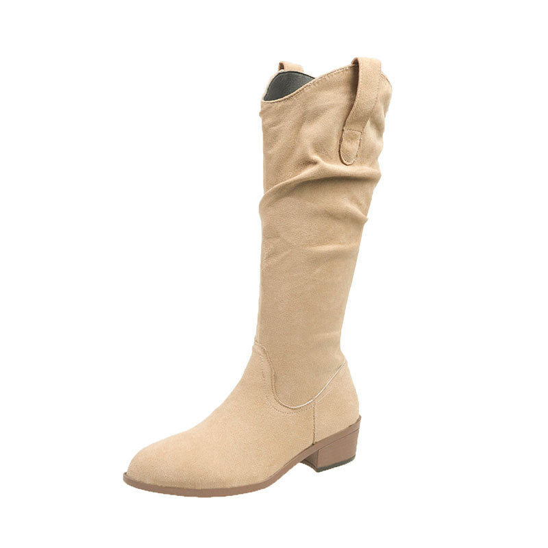 Fashionable Chunky Heel Suede High-top Riding Boots