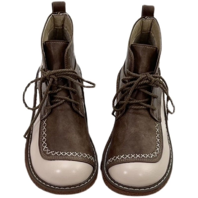 Autumn And Winter New Forest Retro Lace-up Women's Shoes Thick-soled Casual Boots