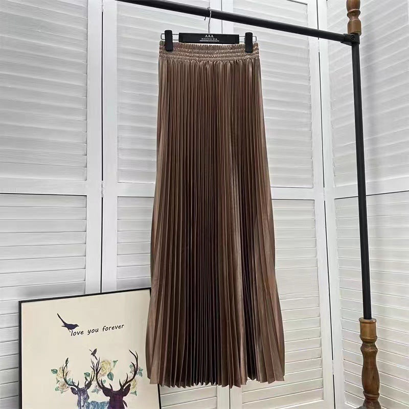 Draped Elastic-waist Versatile Figure-flattering Sophisticated Elegant Solid-color Maxi Skirt