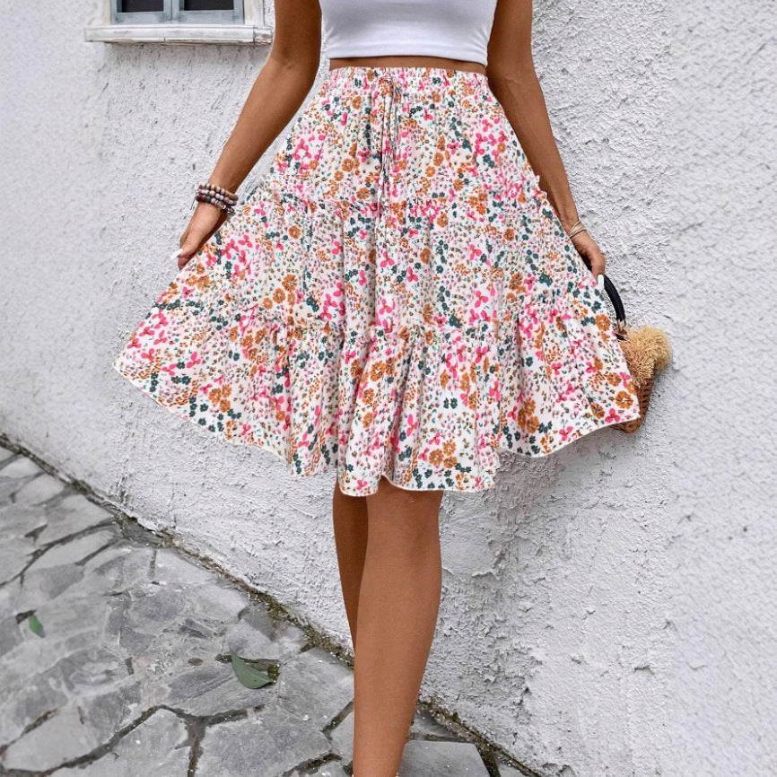 Floral Bohemian Ruffled Hem Skirt for Women