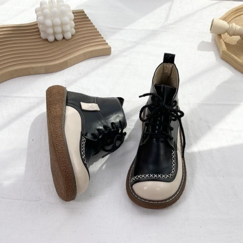 Autumn And Winter New Forest Retro Lace-up Women's Shoes Thick-soled Casual Boots