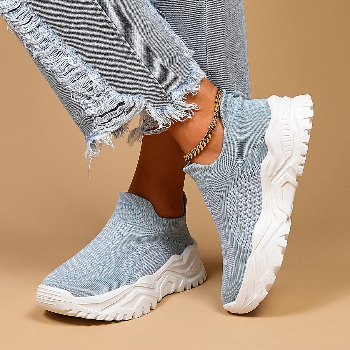 Sports Women's Breathable Flying Woven Socks Slip-on Lazy Shoes