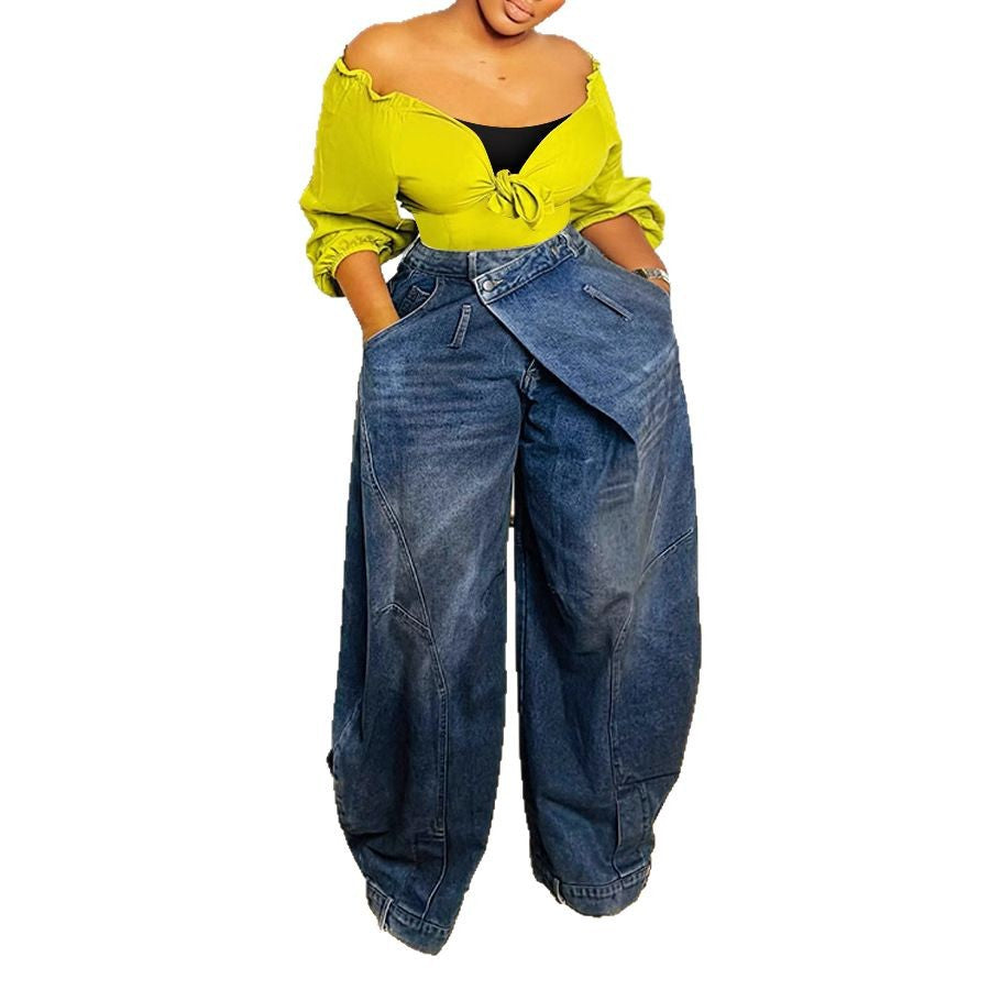 Retro Worn Looking Washed-out Reverse Waist Women's Jeans