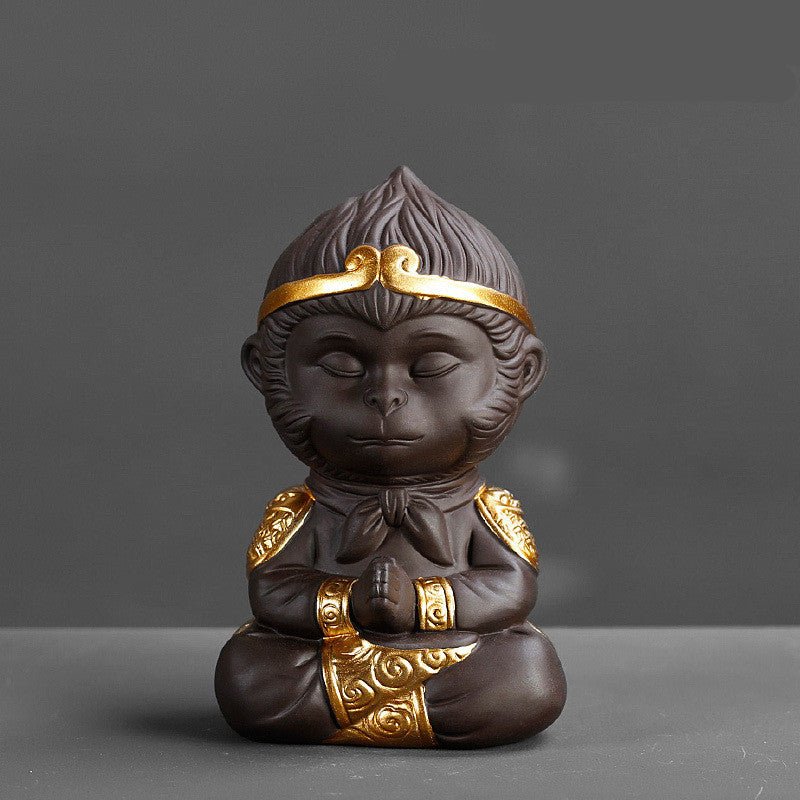 Chinese Purple Clay Kung Fu Monkey King for Home Tea Tray Decoration Tea Tray Sun Wukong Statues Sculptures - QuickChop