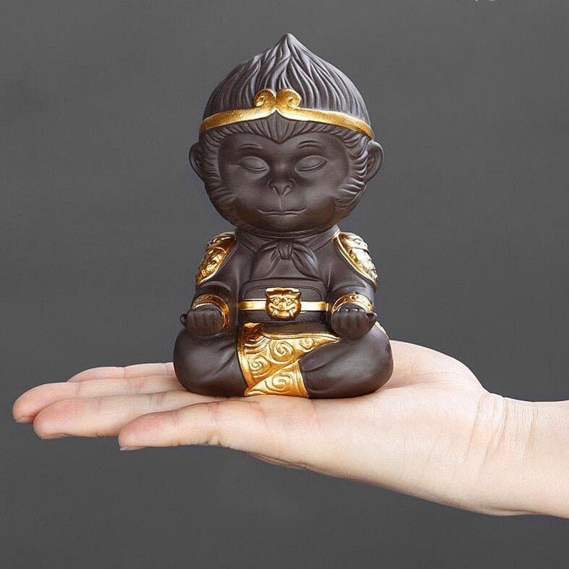 Chinese Purple Clay Kung Fu Monkey King for Home Tea Tray Decoration Tea Tray Sun Wukong Statues Sculptures - QuickChop
