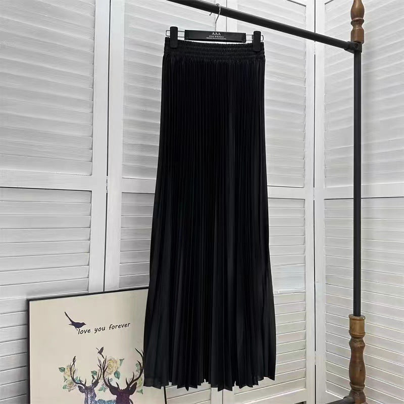 Draped Elastic-waist Versatile Figure-flattering Sophisticated Elegant Solid-color Maxi Skirt