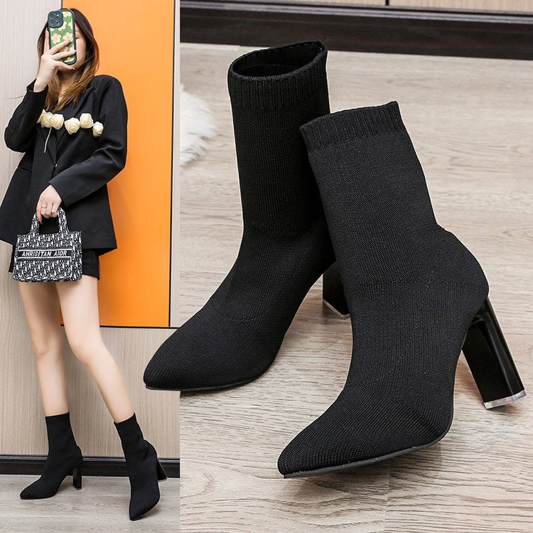 New Winter Fashion Minimalist Knitted Suede Ankle Boots With Pointed Toes For Women