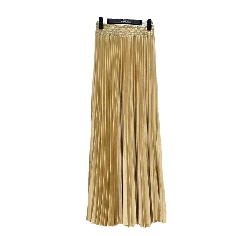 Draped Elastic - waist Versatile Figure - flattering Sophisticated Elegant Solid - color Maxi Skirt - QuickChop