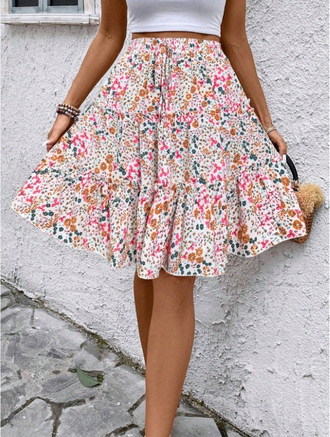 Floral Bohemian Ruffled Hem Skirt for Women