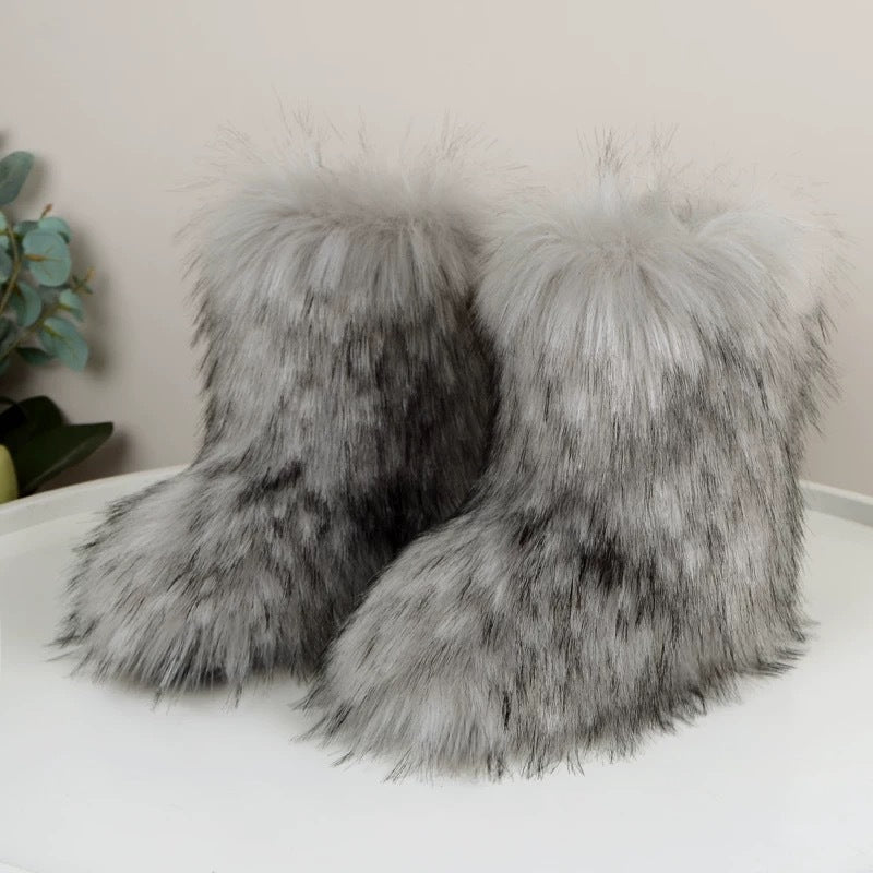 European And American Imitation Raccoon Fur Winter Warm Mid - calf Women's Shoes - QuickChop