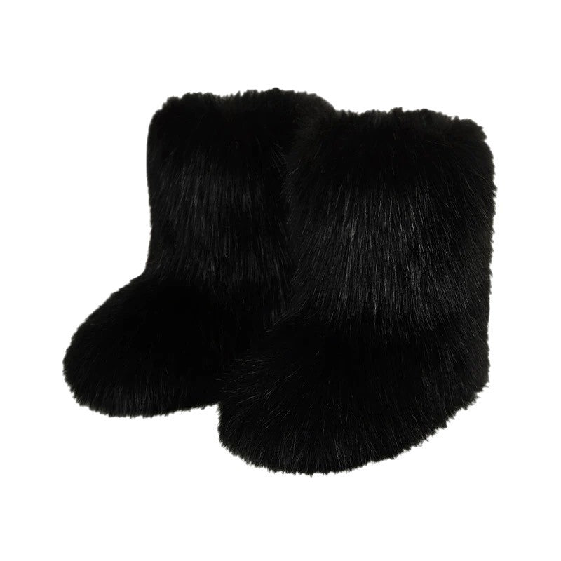 European And American Imitation Raccoon Fur Winter Warm Mid-calf Women's Shoes