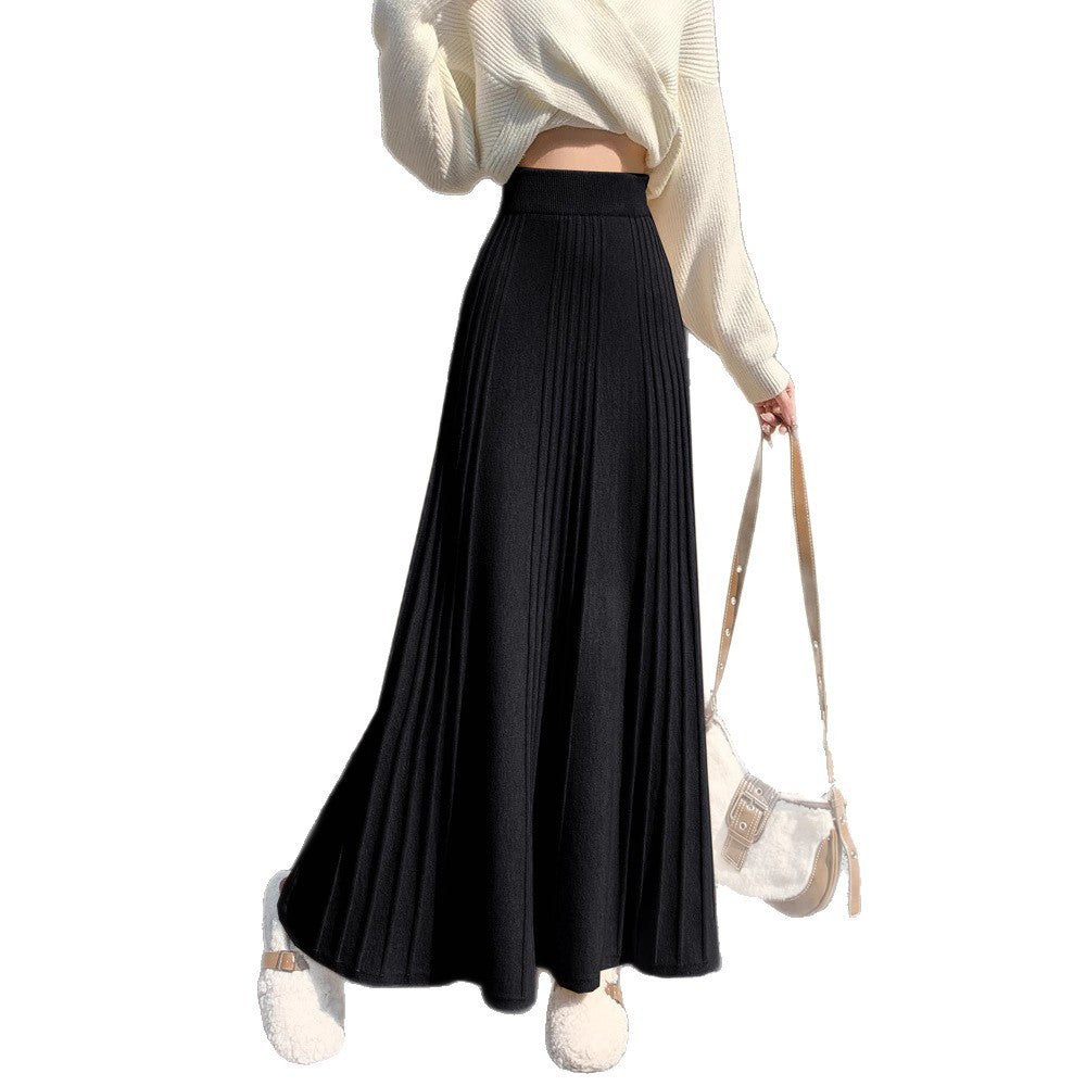 High-waisted Figure-flattering Thickened Pleated Knit Skirt