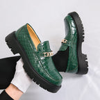 Men's Autumn Thick Bottom Crocodile Pattern Loafers Leather Shoes - QuickChop
