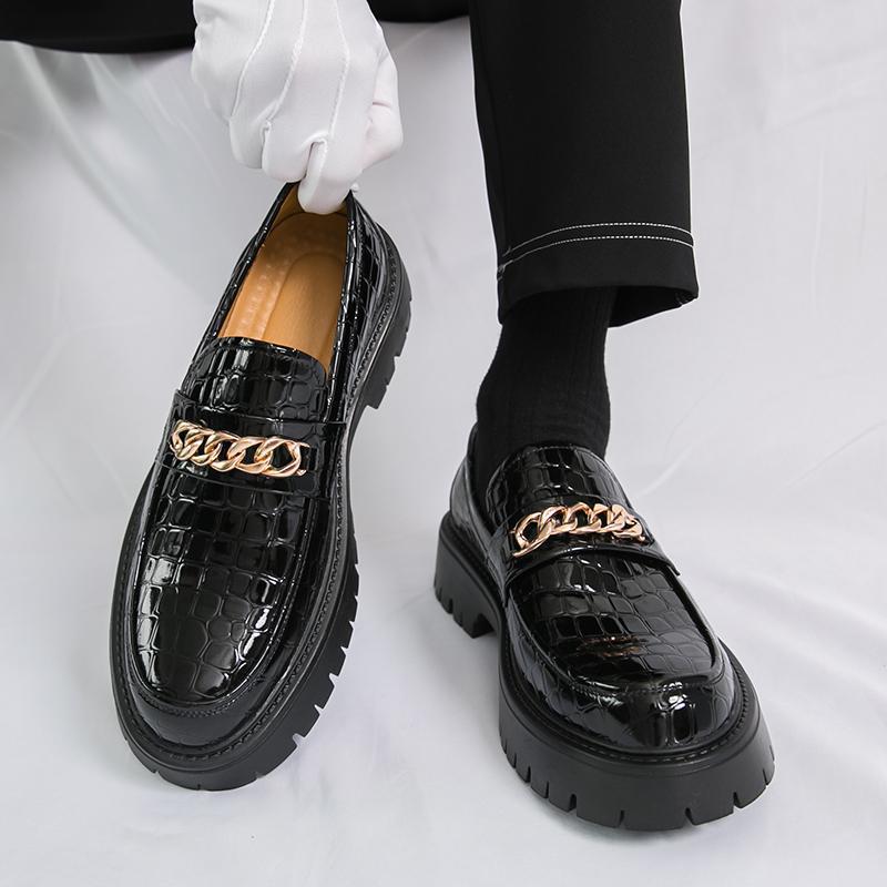 Men's Autumn Thick Bottom Crocodile Pattern Loafers Leather Shoes - QuickChop