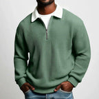 Men's Solid - Color Waffle - Weave Long - Sleeve Lapel Zip - Up Shirt - QuickChop