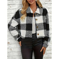 Plaid Pattern Plush Button Cardigan Casual Warm Coat - QuickChop