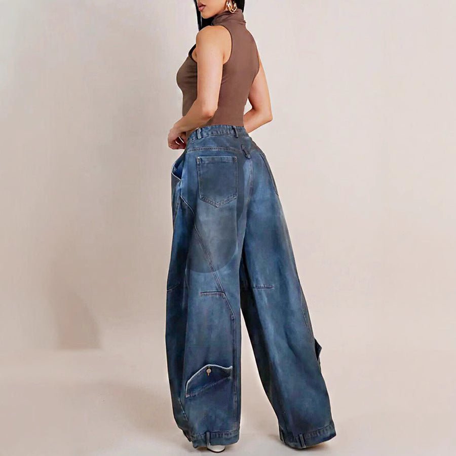Retro Worn Looking Washed - out Reverse Waist Women's Jeans - QuickChop