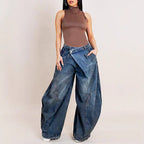 Retro Worn Looking Washed - out Reverse Waist Women's Jeans - QuickChop