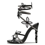 Snake Butterfly Rhinestone Flower Stiletto Heel Roman Sandals - QuickChop