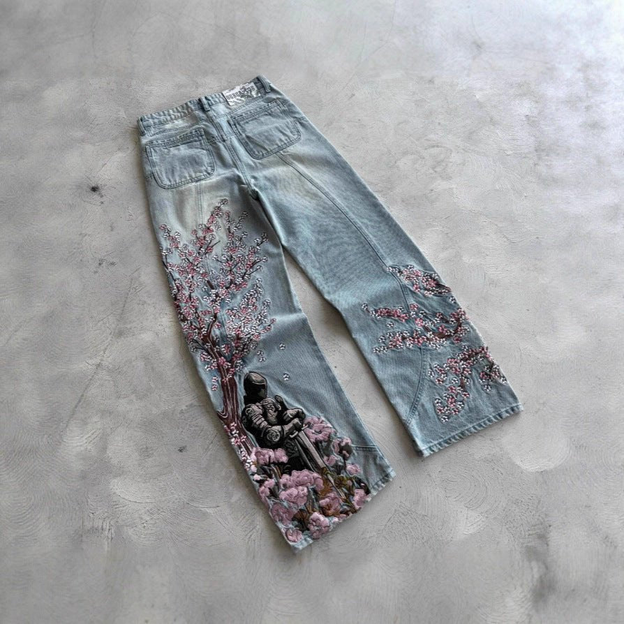 Women's Fashion Personalized Plum Embroidered Jeans - QuickChop