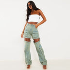 Women's High - Waist Cargo Pants Loose Fit Convertible Pants With Zip - Off Legs To Shorts Cotton - QuickChop