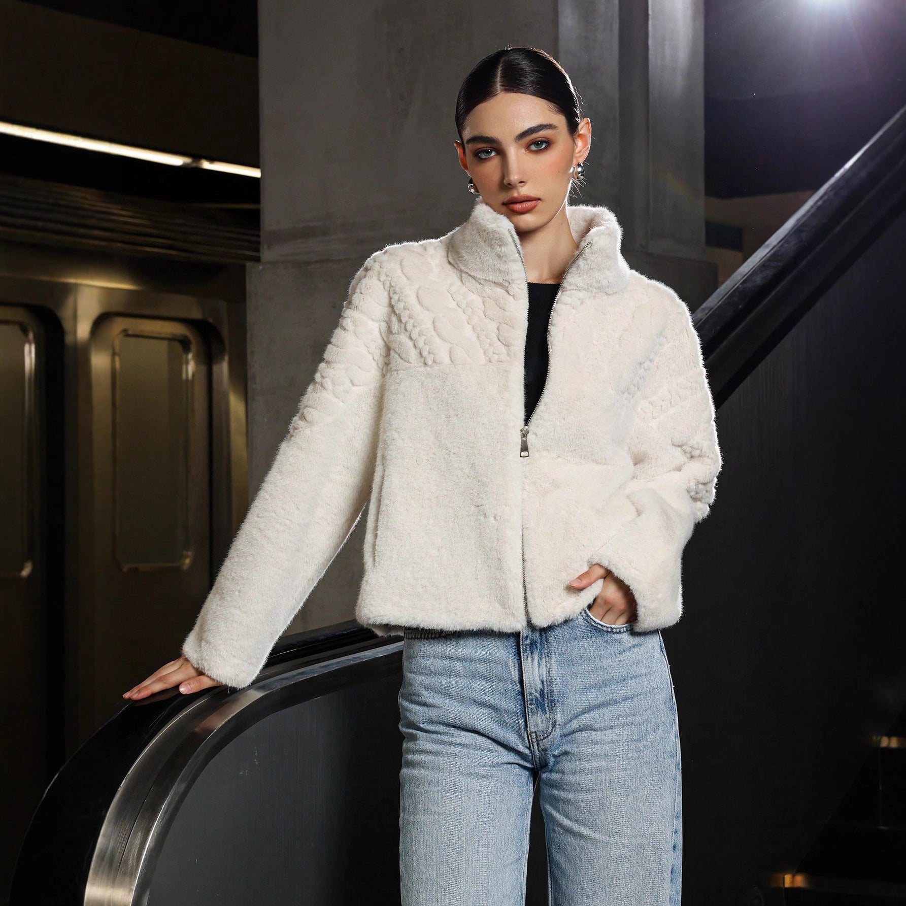 Women's Solid Color High Neck Long Sleeved Thick Coat - QuickChop